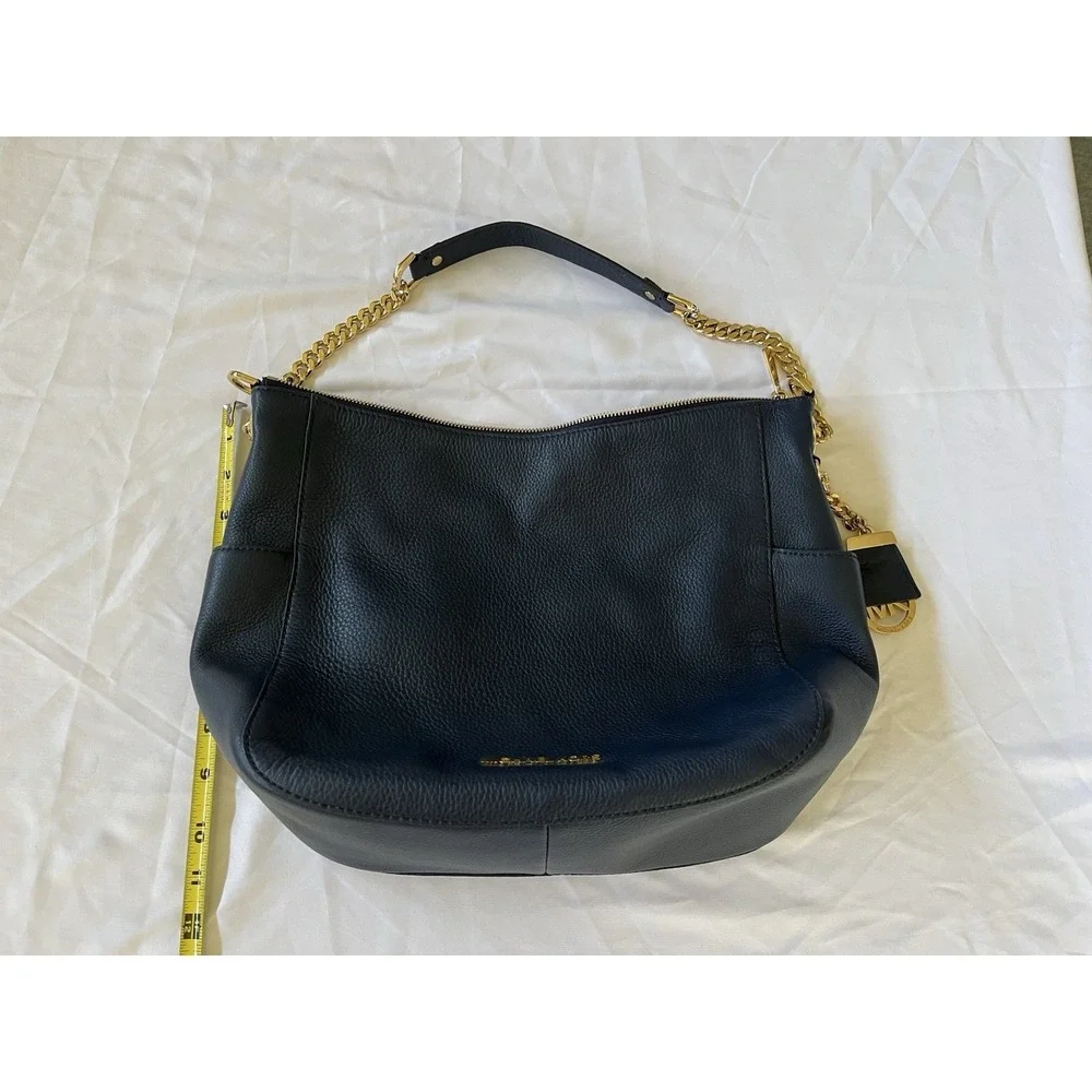 Michael Kors Nolita Medium Pebbled Leather Shoulder Bag In Midnight Blue New